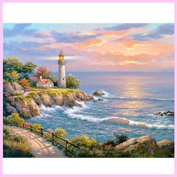 Stained Glass Lighthouse Diamond Painting Kits for Adults 5D