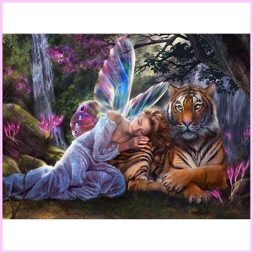 Forest Fairy and Guardian Tiger-Diamond Painting Kit-Heartful Diamonds