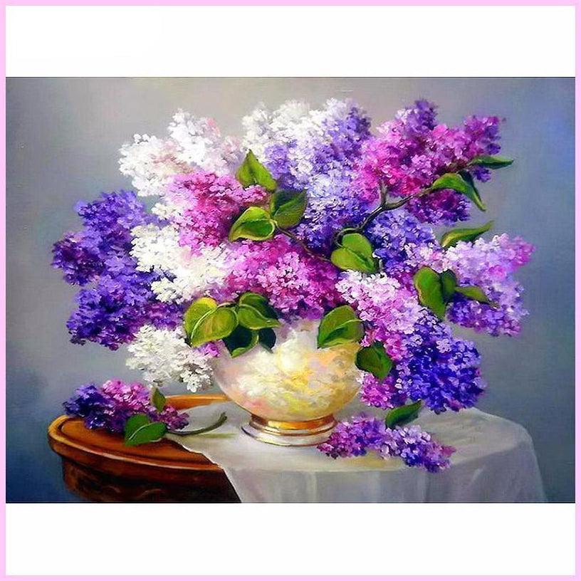 Lavender Flowers in Golden Vase DIY Diamond Painting Kit – Heartful Diamonds
