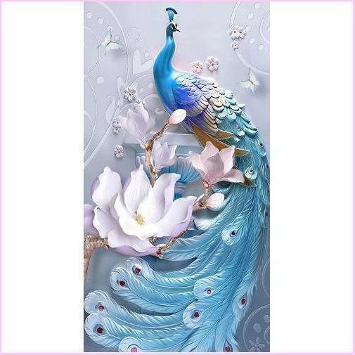 White Lotus Peacock (Special)-Special Diamond Painting Kit-Heartful Diamonds