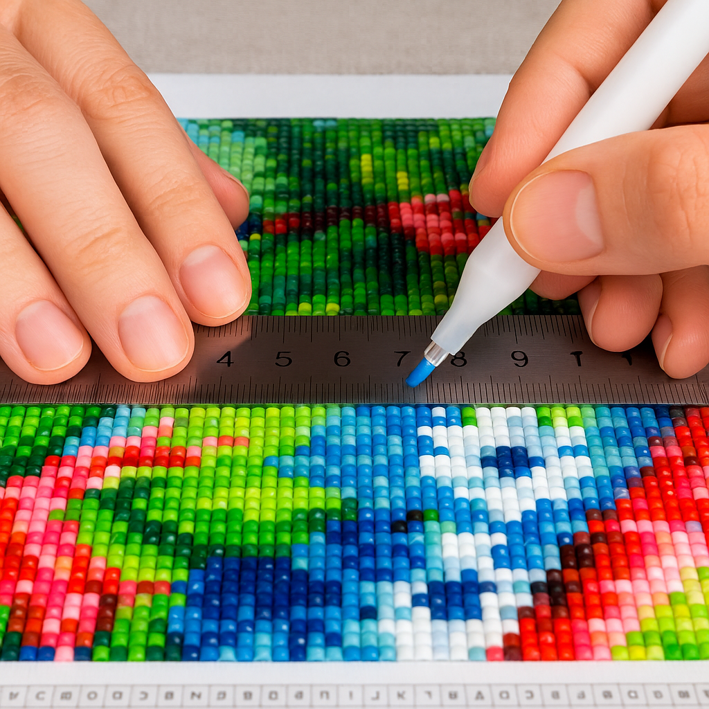 Aligning diamonds in a painting using a straight edge tool