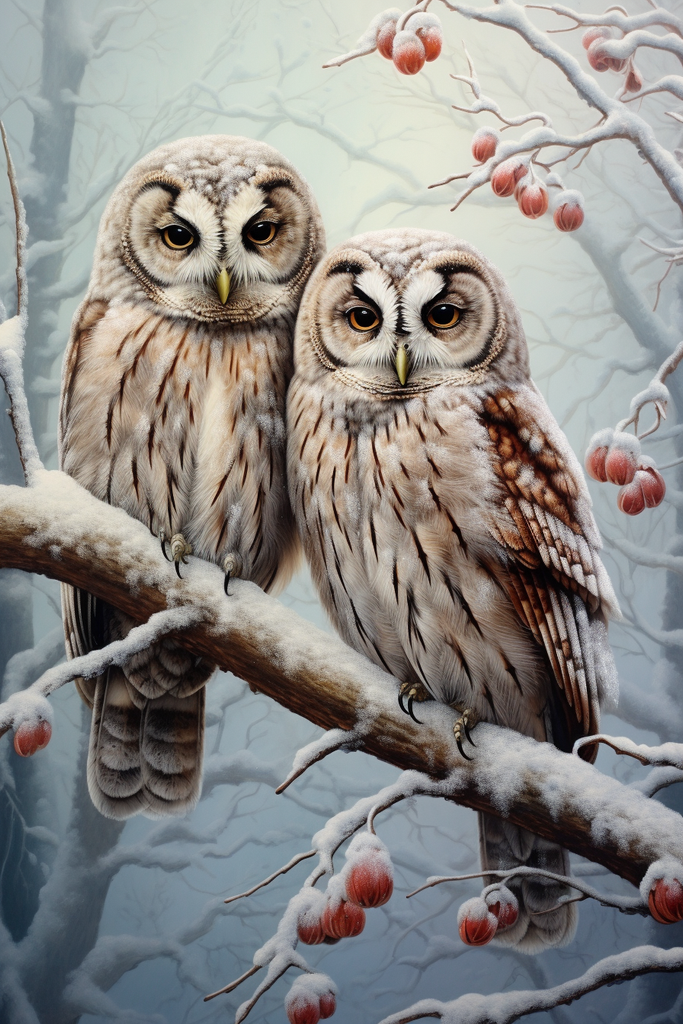 2 Perched Owls Diamond Painting Kit-30x45cm (12x18 in)-Heartful Diamonds