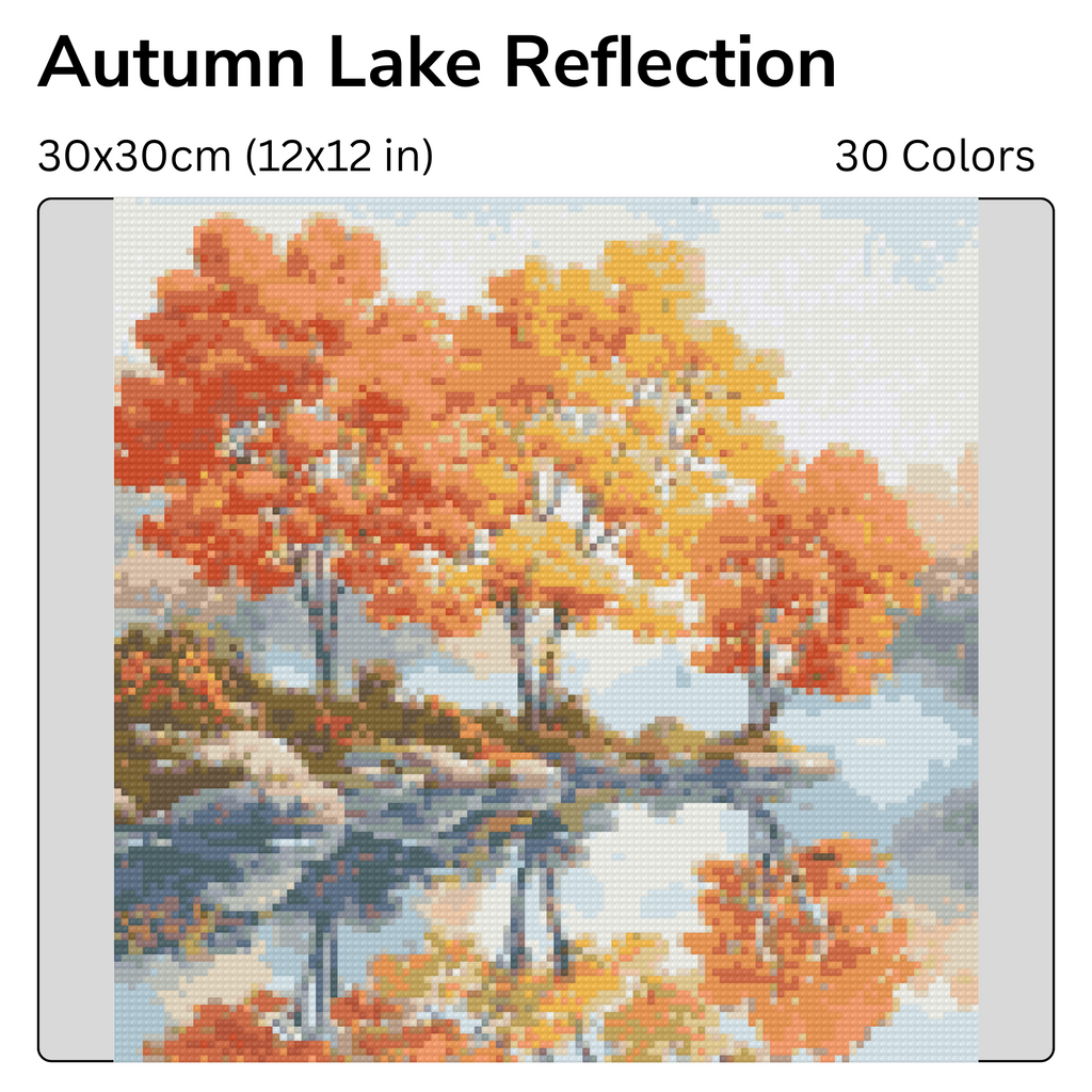 Autumn Lake Reflection Diamond Painting Kit-30x30cm (12x12 in)-Heartful Diamonds