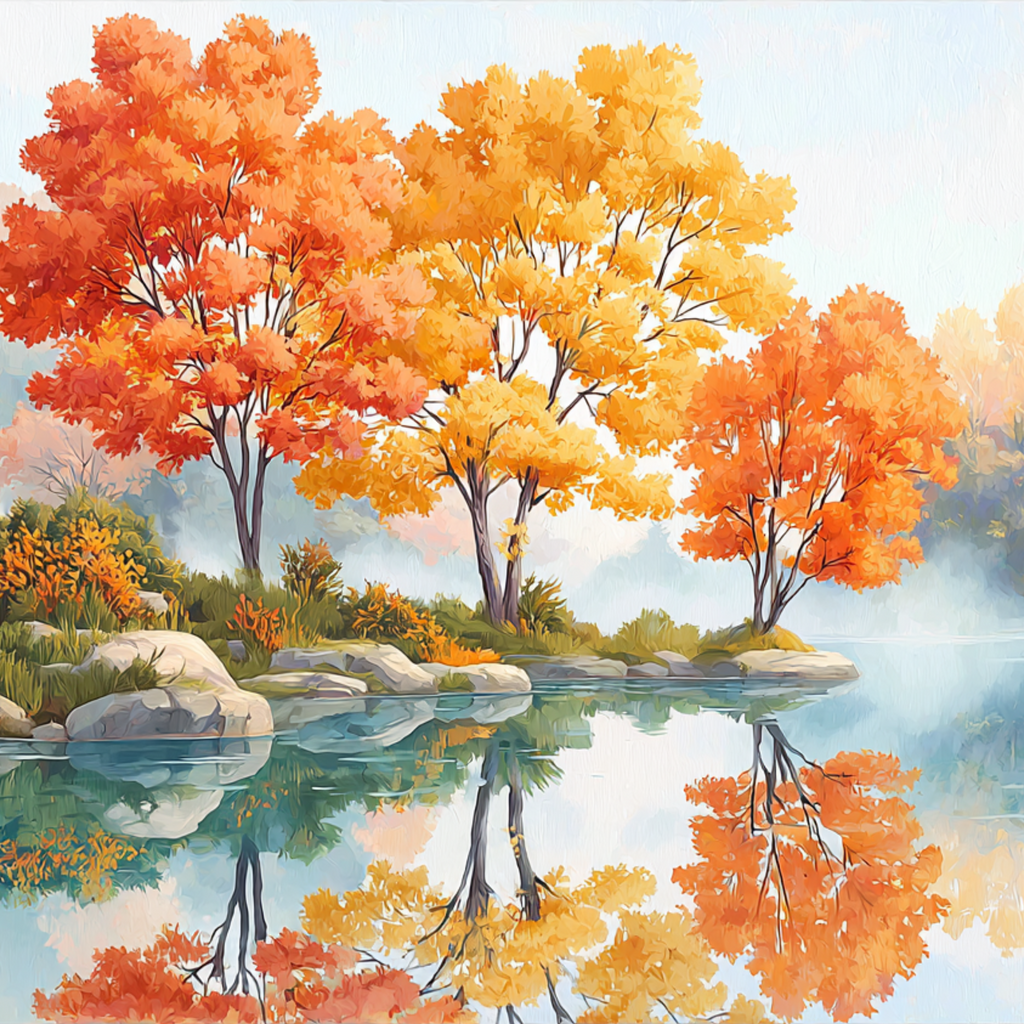 Autumn Lake Reflection Diamond Painting Kit-30x30cm (12x12 in)-Heartful Diamonds