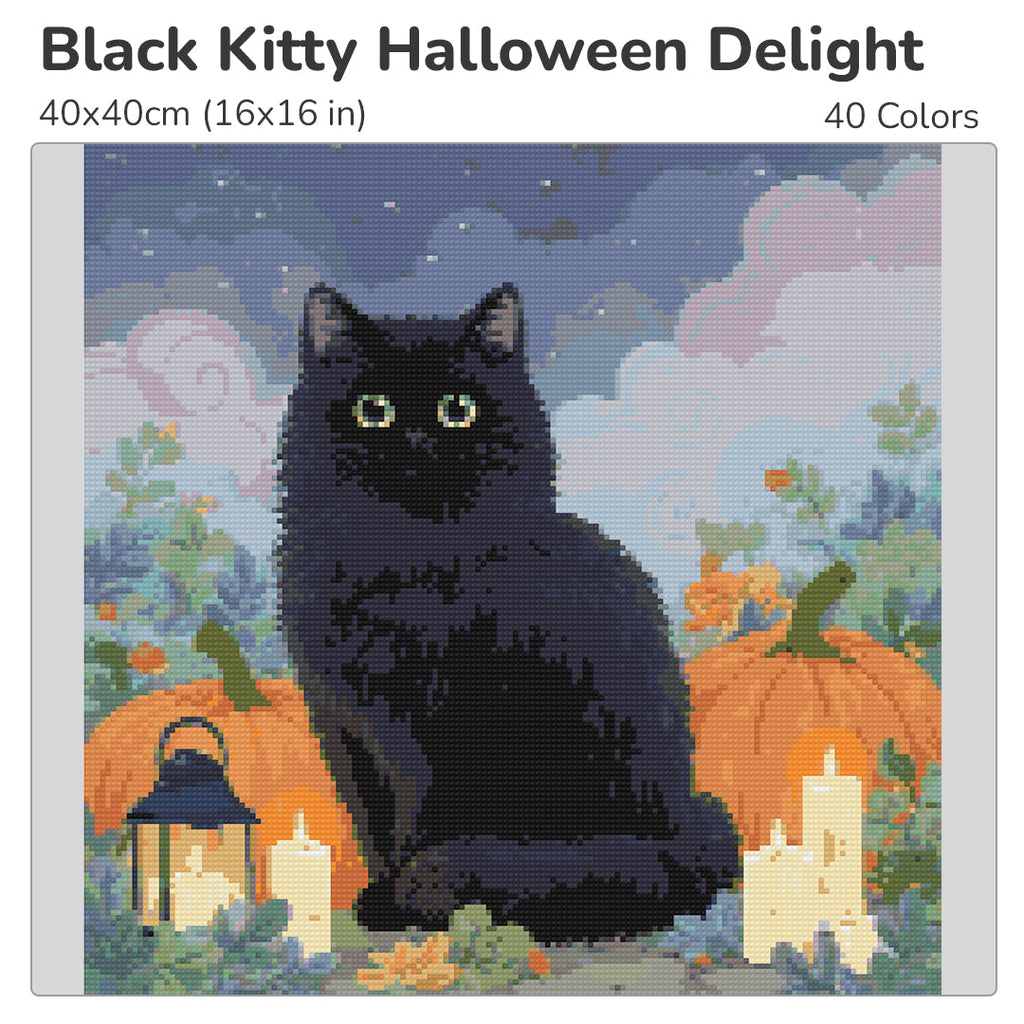 Black Kitty Halloween Delight Diamond Painting Kit-40x40cm (16x16 in)-Heartful Diamonds