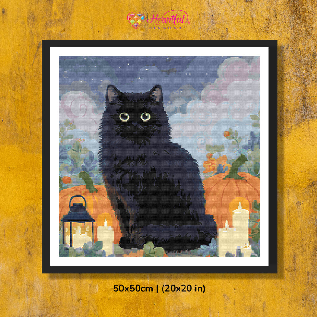 Black Kitty Halloween Delight Diamond Painting Kit-50x50cm (20x20 in)-Heartful Diamonds
