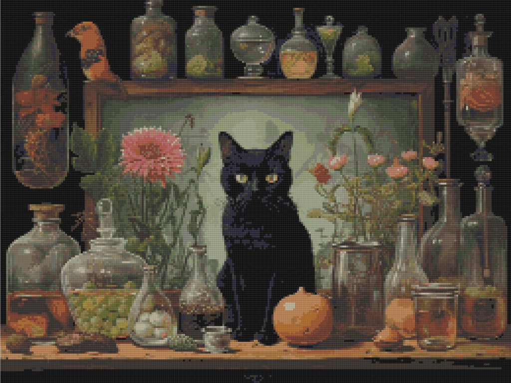 Black Cat Apothecary Diamond Painting Kit-65x50cm (26x20 in)-Heartful Diamonds