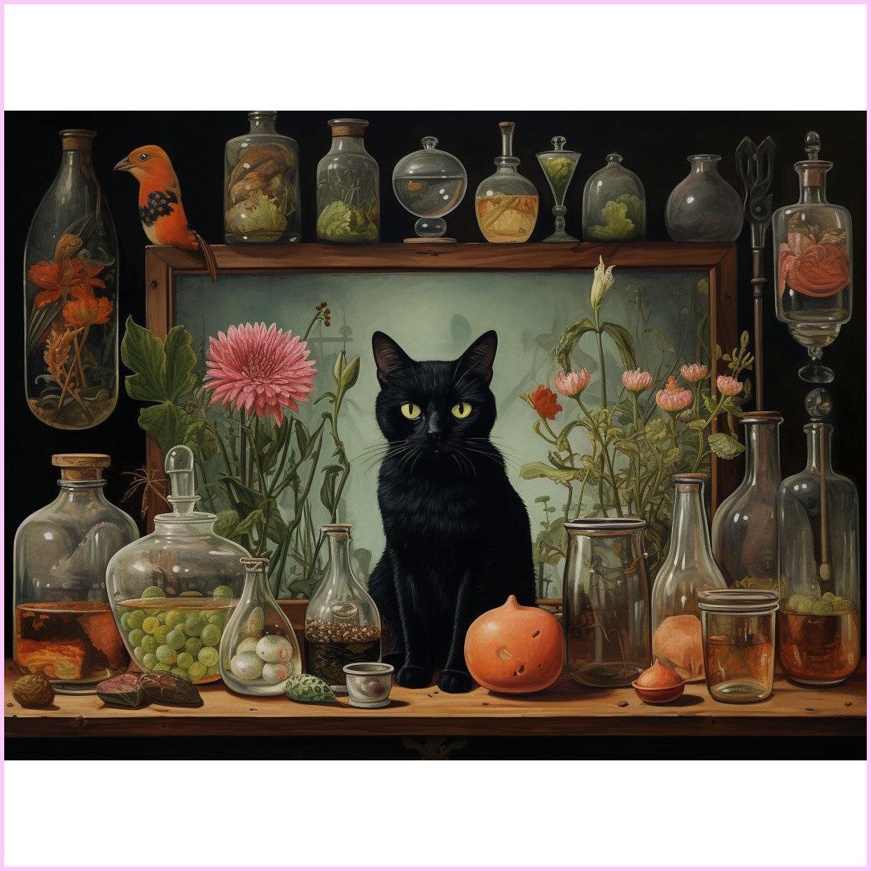 Black Cat Apothecary Diamond Painting Kit-65x50cm (26x20 in)-Heartful Diamonds
