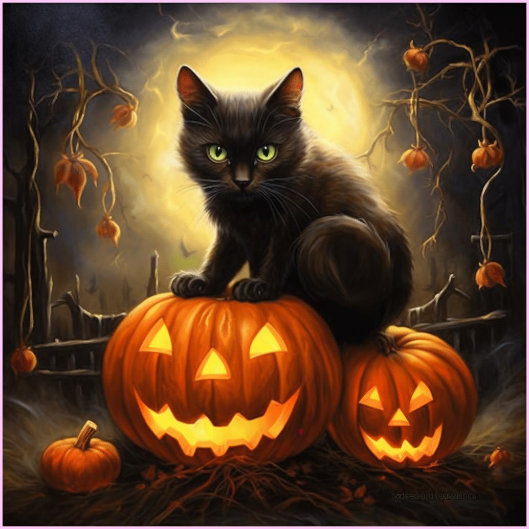 Black Kitten Harvest Diamond Painting Kit-Heartful Diamonds