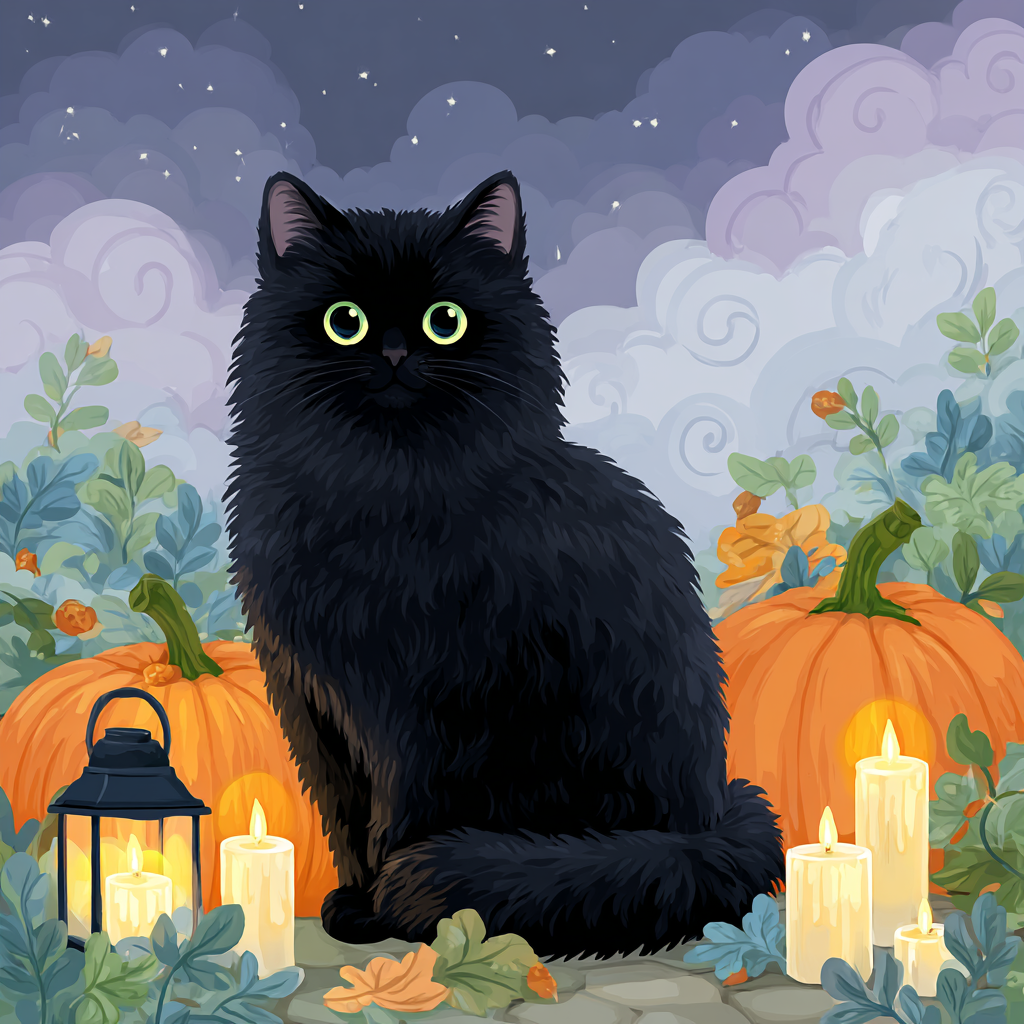 Black Kitty Halloween Delight Diamond Painting Kit-30x30cm (12x12 in)-Heartful Diamonds