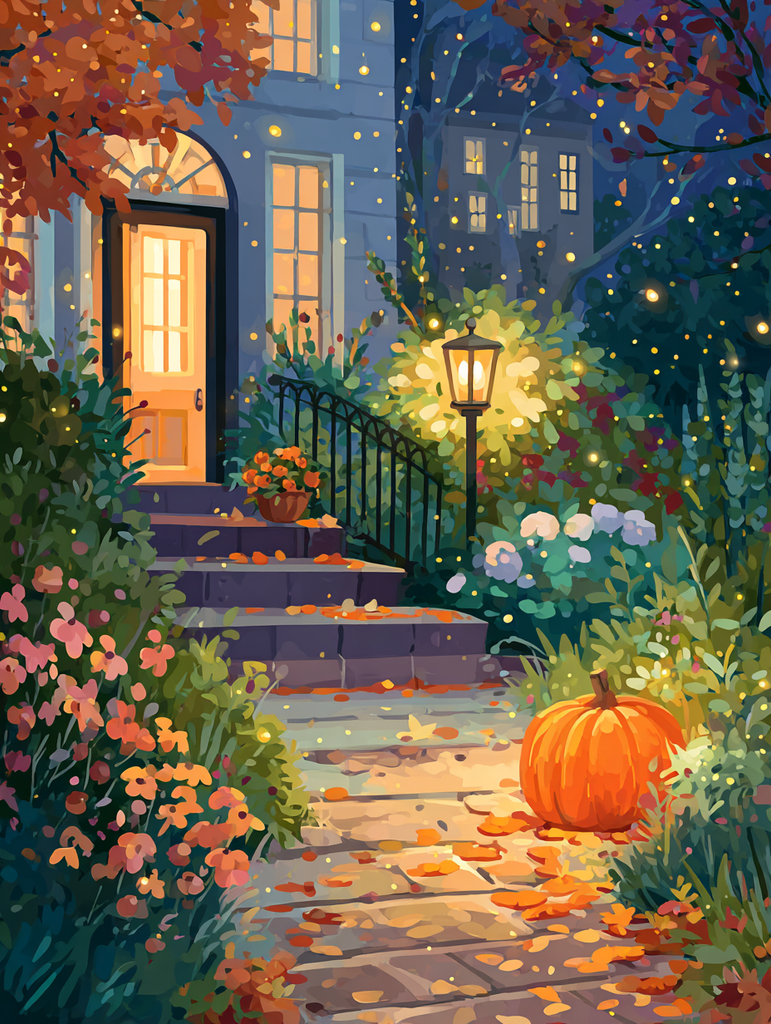 Cozy Halloween Porch Diamond Painting Kit-30x40cm (12x16 in)-Heartful Diamonds