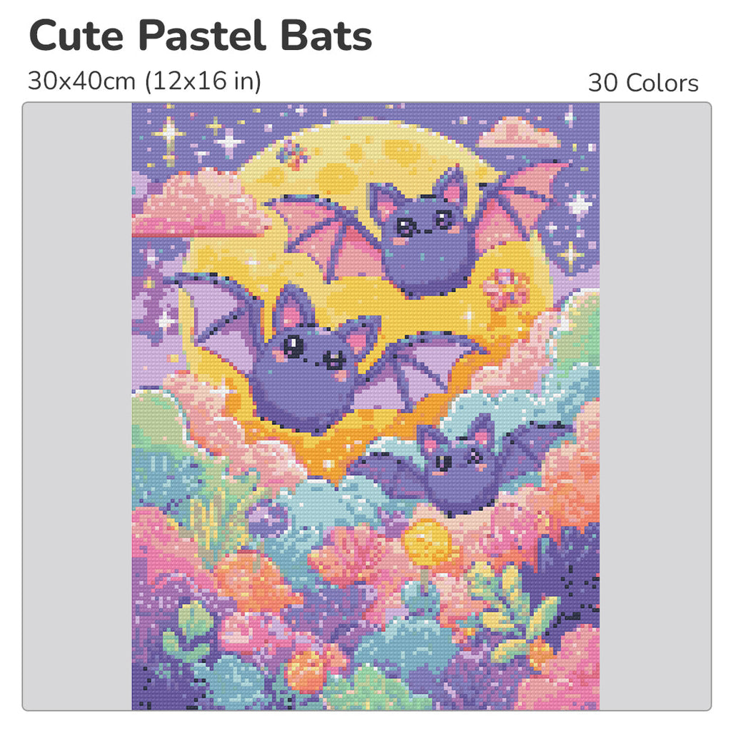 Cute Pastel Bats Diamond Painting Kit-30x40cm (12x16 in)-Heartful Diamonds