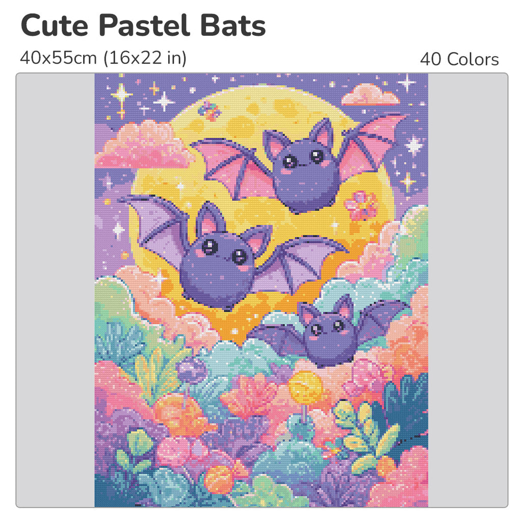 Cute Pastel Bats Diamond Painting Kit-40x55cm (16x22 in)-Heartful Diamonds