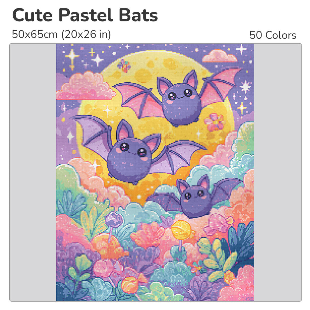 Cute Pastel Bats Diamond Painting Kit-40x55cm (16x22 in)-Heartful Diamonds