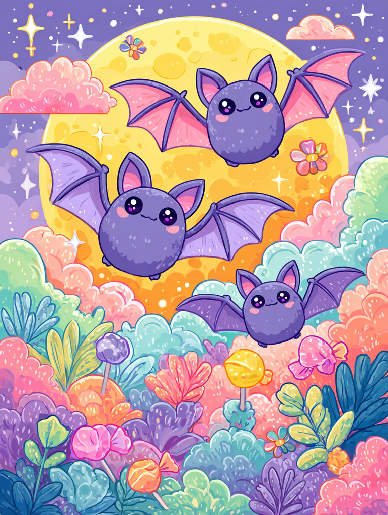 Cute Pastel Bats Diamond Painting Kit-30x40cm (12x16 in)-Heartful Diamonds