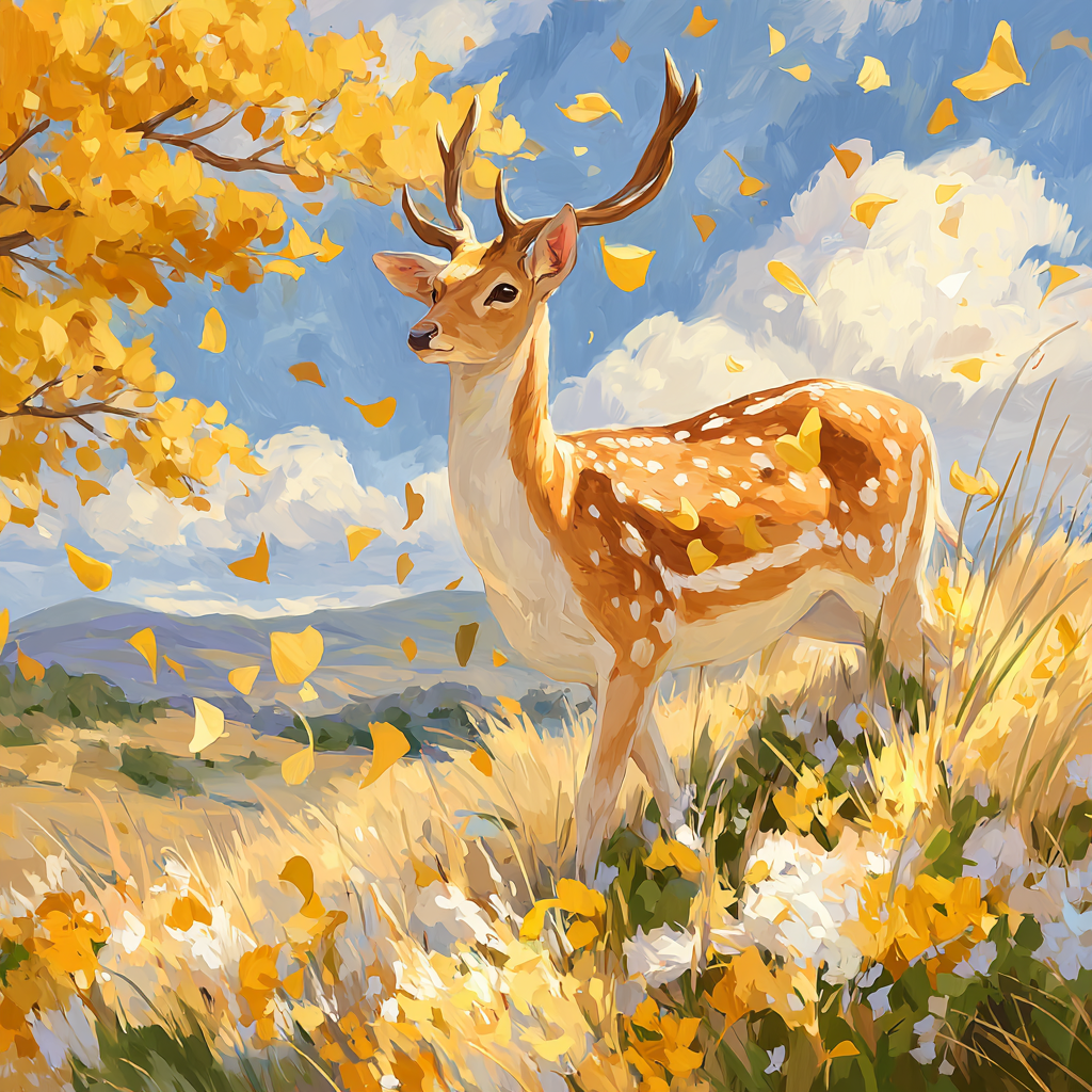 Deer in Autumn Meadow Diamond Painting Kit-30x30cm (12x12 in)-Heartful Diamonds