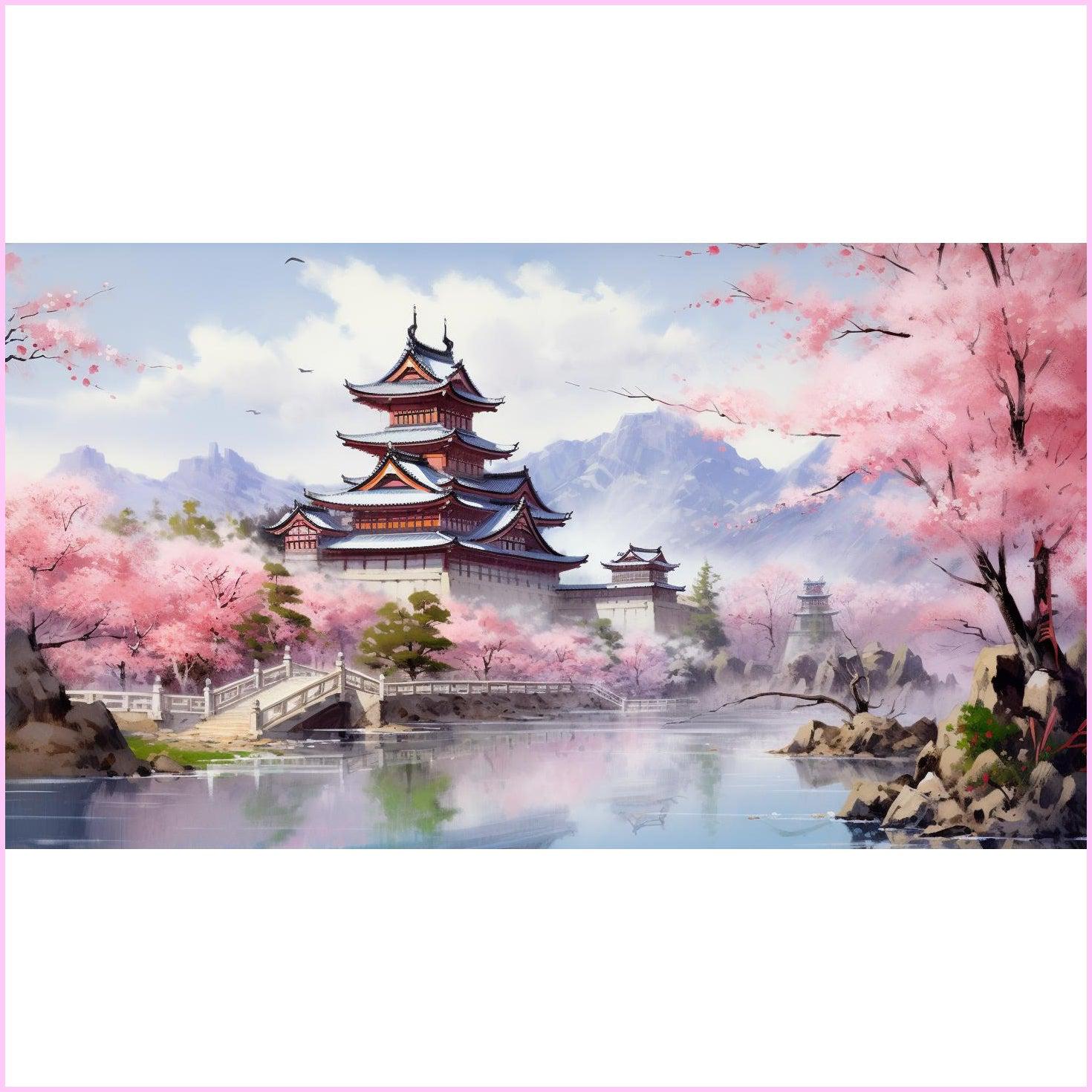 Enchanted Japanese Landscape Diamond Painting Kit-70x40cm (28x16 in)-Heartful Diamonds