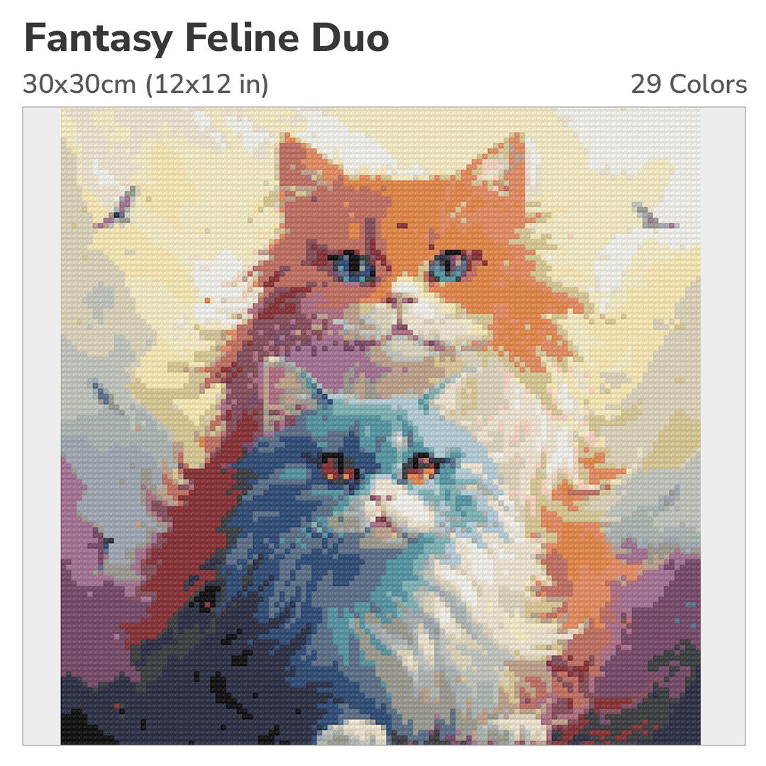 Fantasy Feline Duo 30x30cm Diamond Painting Kit-Heartful Diamonds