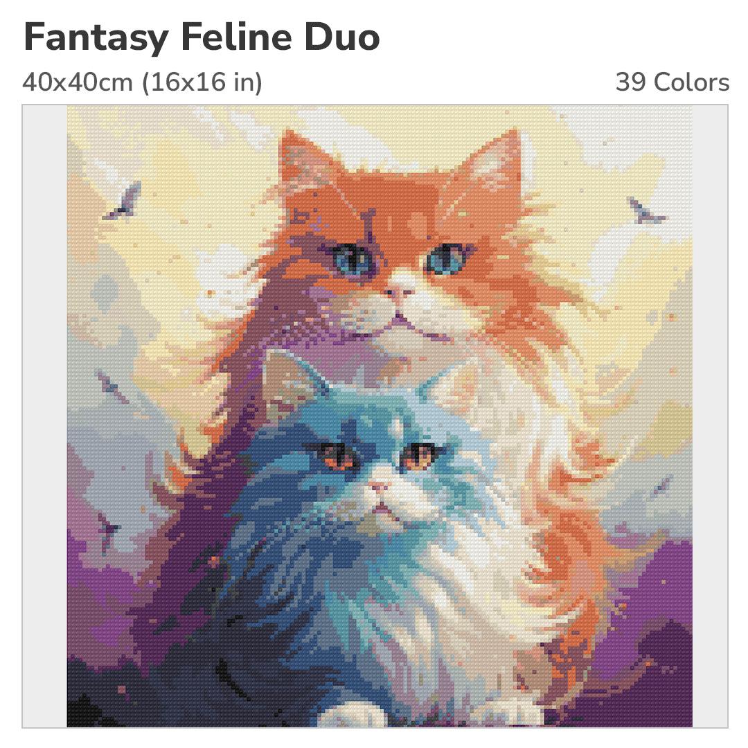 Fantasy Feline Duo 40x40cm Diamond Painting Kit-Heartful Diamonds