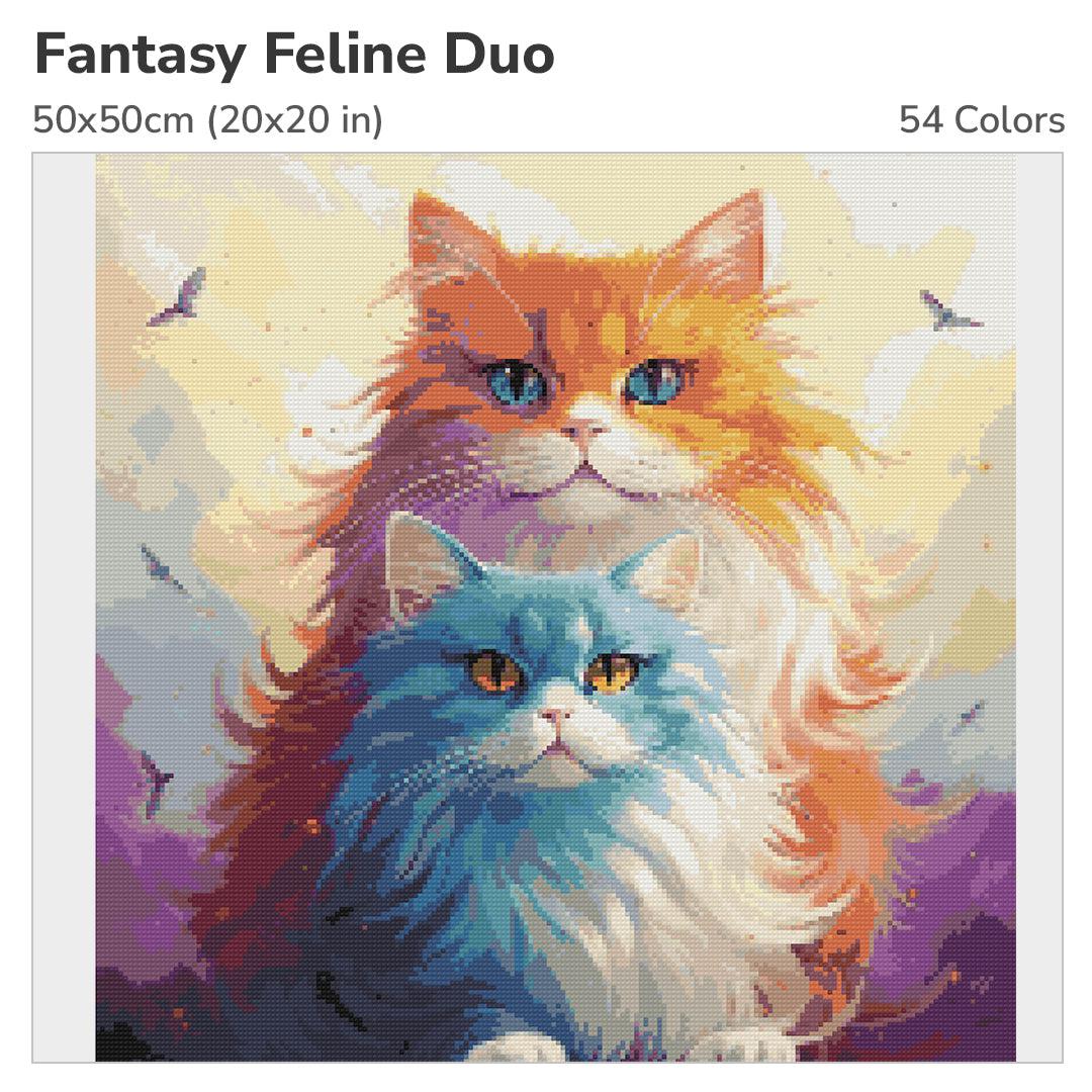 Fantasy Feline Duo 50x50cm Diamond Painting Kit-Heartful Diamonds