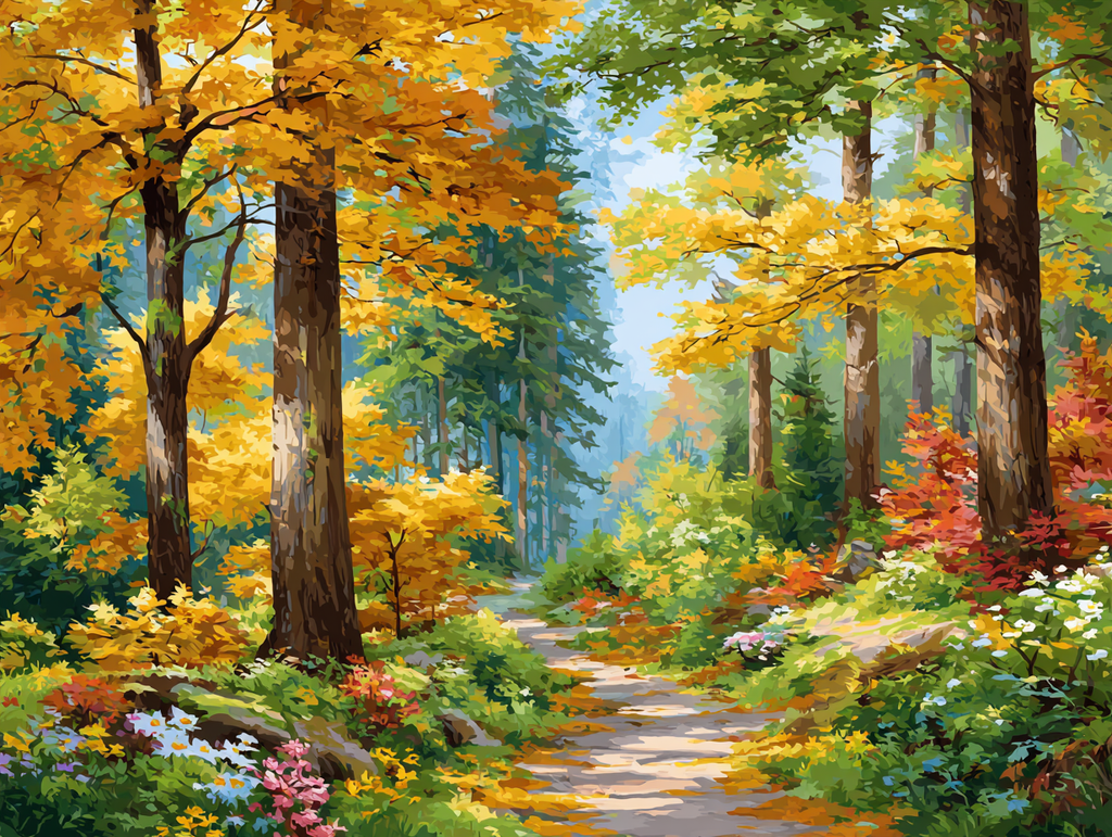 Golden Autumn Forest Path Diamond Painting Kit-40x30cm (16x12 in)-Heartful Diamonds