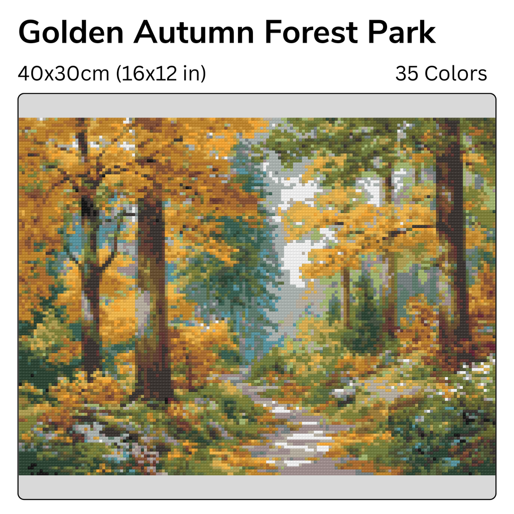 Golden Autumn Forest Path Diamond Painting Kit-40x30cm (16x12 in)-Heartful Diamonds