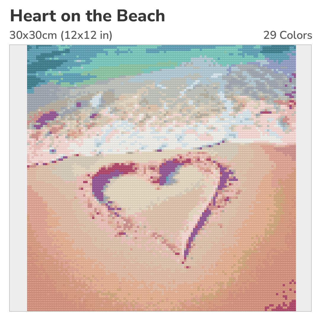 Beautiful Beach With Hearts In Sand Diamond Painting 