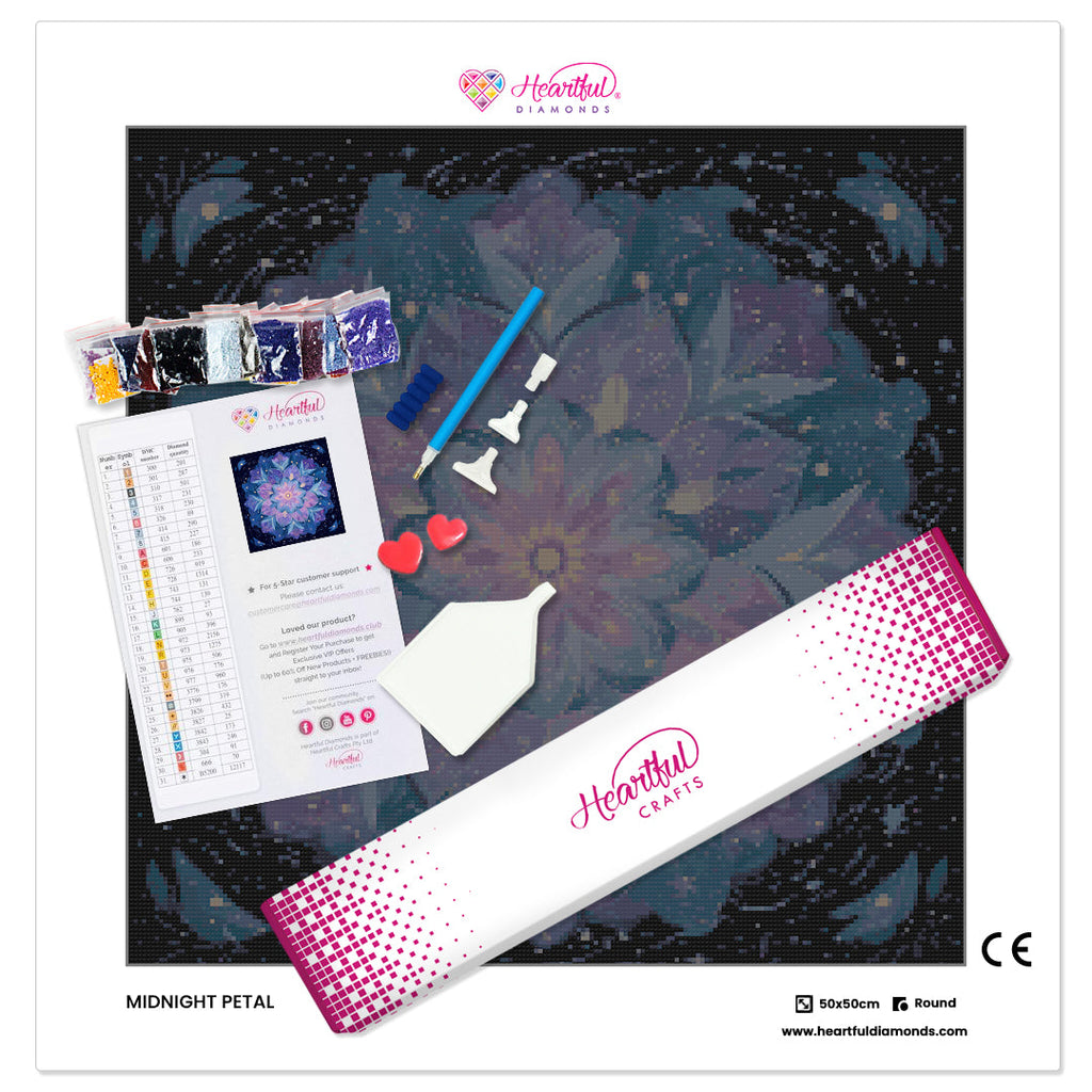 Midnight Petal Diamond Painting Kit-50x50cm (20x20 in)-Heartful Diamonds