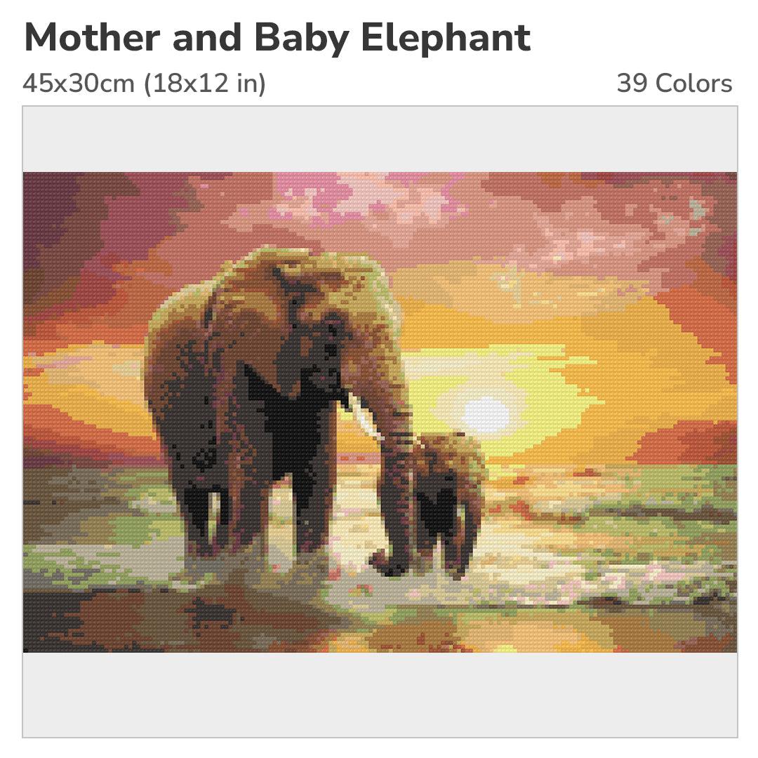 Mother and Baby Elephant 45x30cm Diamond Painting Kit-Heartful Diamonds