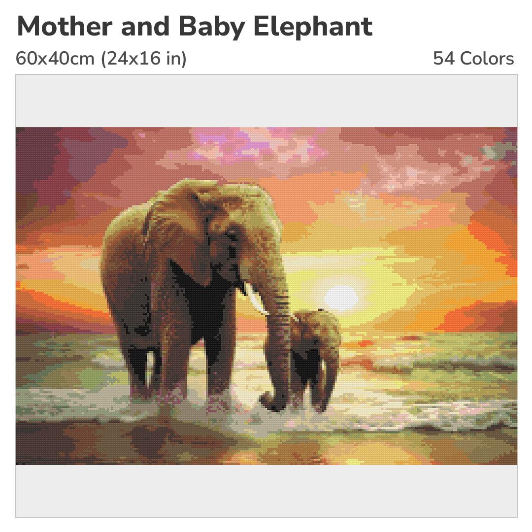 Mother and Baby Elephant 60x40cm Diamond Painting Kit-Heartful Diamonds