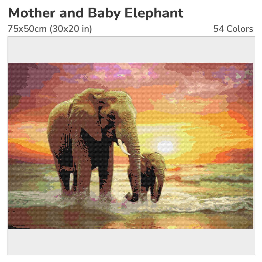 Mother and Baby Elephant 75x50cm Diamond Painting Kit-Heartful Diamonds