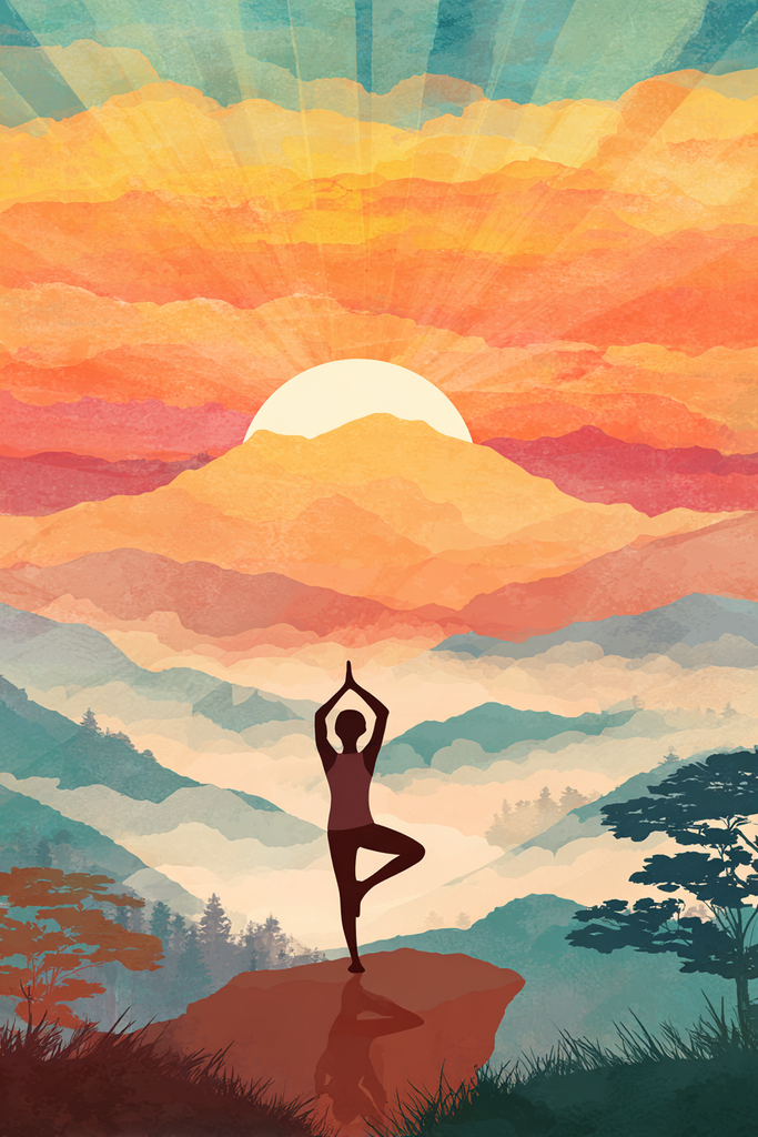Mountain Sunrise Yoga Diamond Painting Kit-30x45cm (12x18 in)-Heartful Diamonds