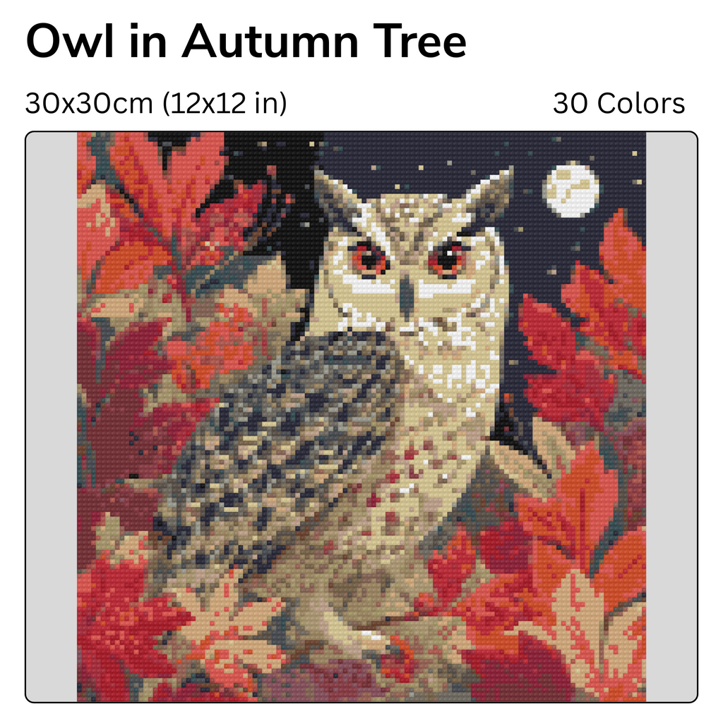 Owl in Autumn Tree Diamond Painting Kit-30x30cm (12x12 in)-Heartful Diamonds
