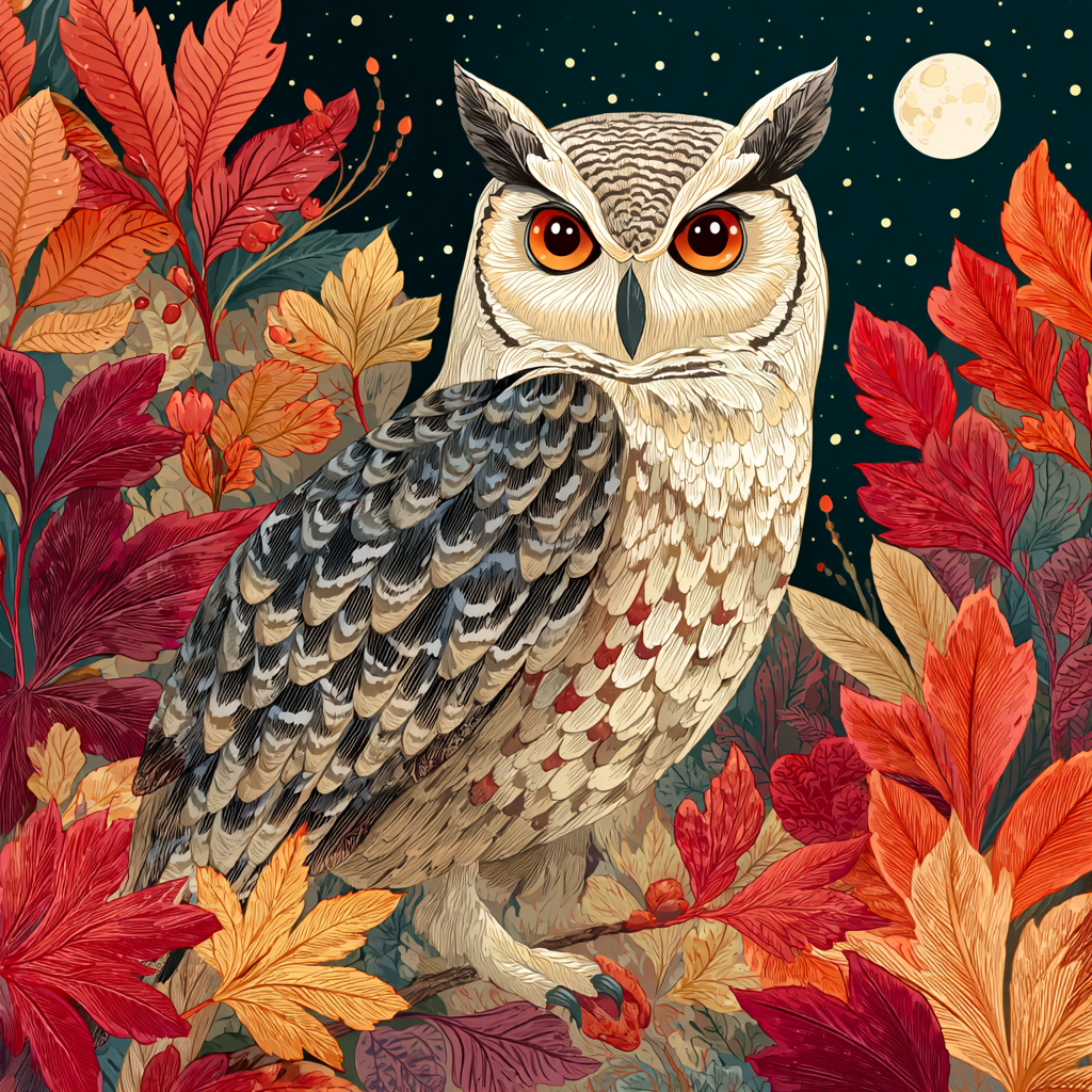 Owl in Autumn Tree Diamond Painting Kit-30x30cm (12x12 in)-Heartful Diamonds