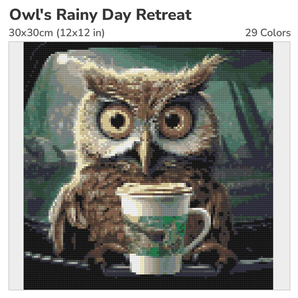 Owl's Rainy Day Retreat 30x30cm Diamond Painting Kit-Heartful Diamonds