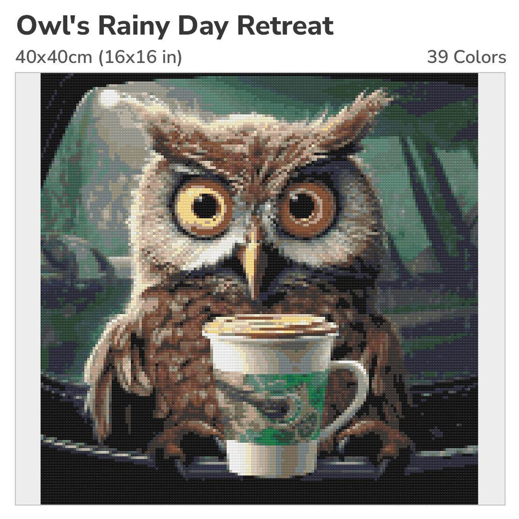 Owl's Rainy Day Retreat 40x40cm Diamond Painting Kit-Heartful Diamonds