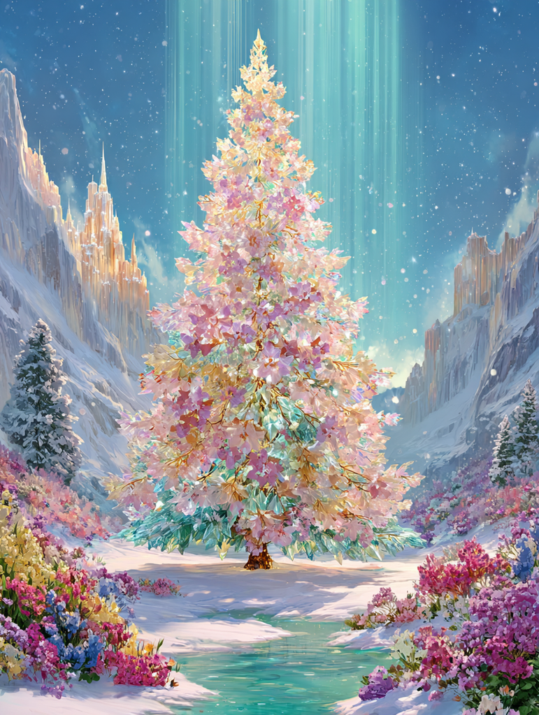 Pastel Christmas Tree Diamond Painting Kit-30x40cm (12x16 in)-Heartful Diamonds