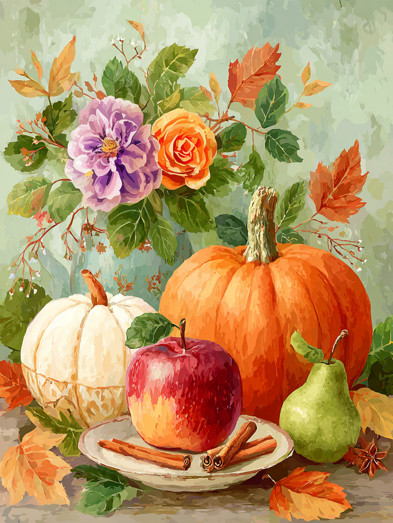 Pumpkin Harvest Still Life Diamond Painting Kit-30x40cm (12x16 in)-Heartful Diamonds