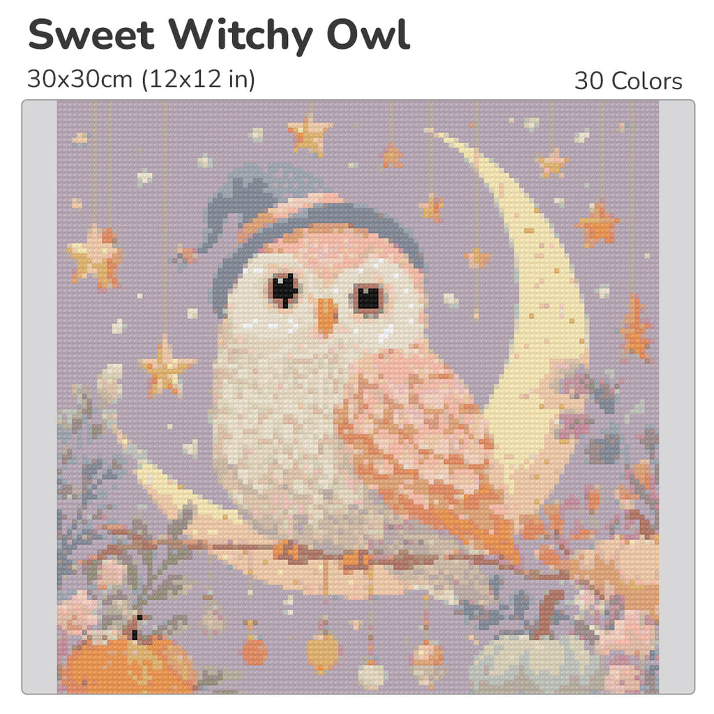 Sweet Witchy Owl Diamond Painting Kit-30x30cm (12x12 in)-Heartful Diamonds