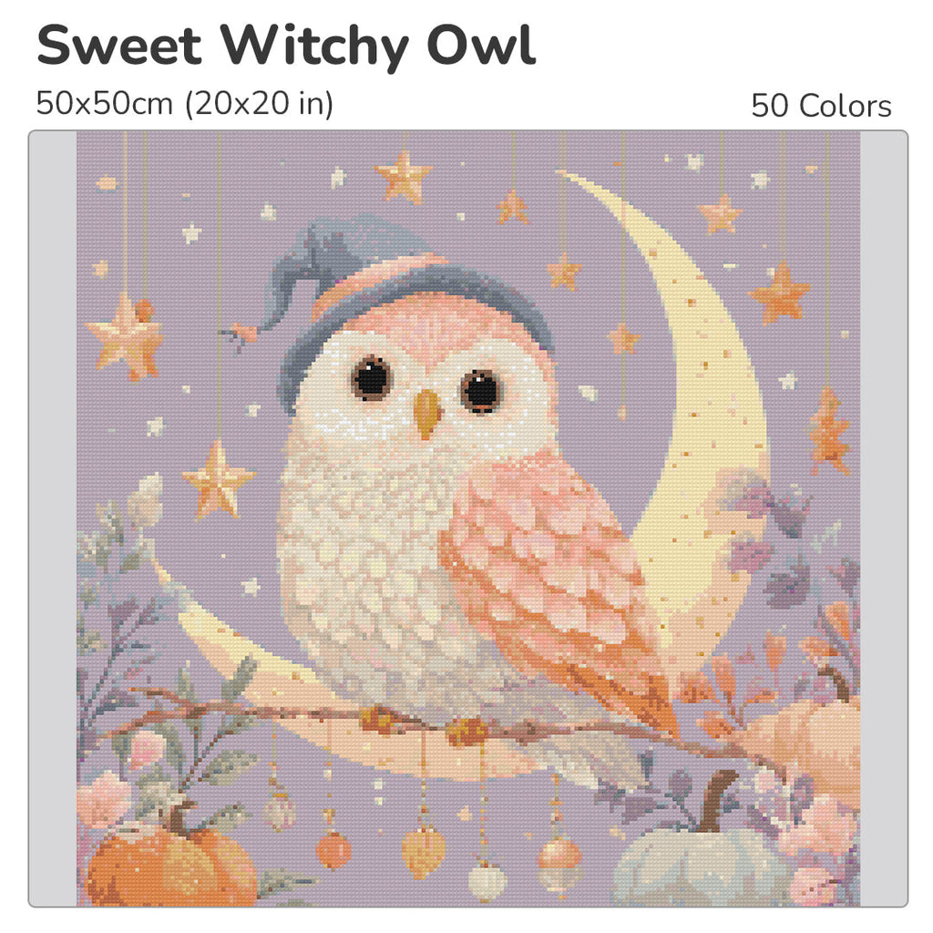Sweet Witchy Owl Diamond Painting Kit-40x40cm (16x16 in)-Heartful Diamonds