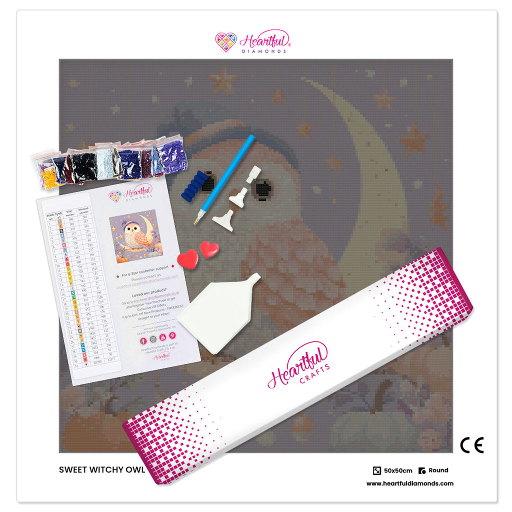 Sweet Witchy Owl Diamond Painting Kit-50x50cm (20x20 in)-Heartful Diamonds