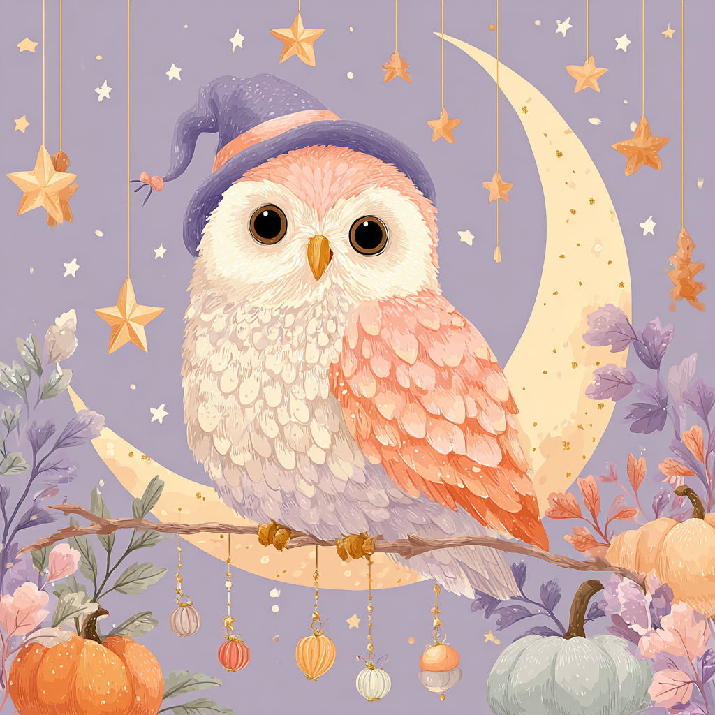 Sweet Witchy Owl Diamond Painting Kit-30x30cm (12x12 in)-Heartful Diamonds