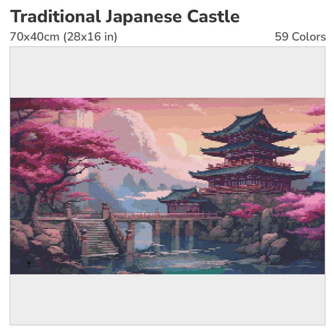 Traditional Japanese Castle Diamond Painting Kit-70x40cm (28x16 in)-Heartful Diamonds