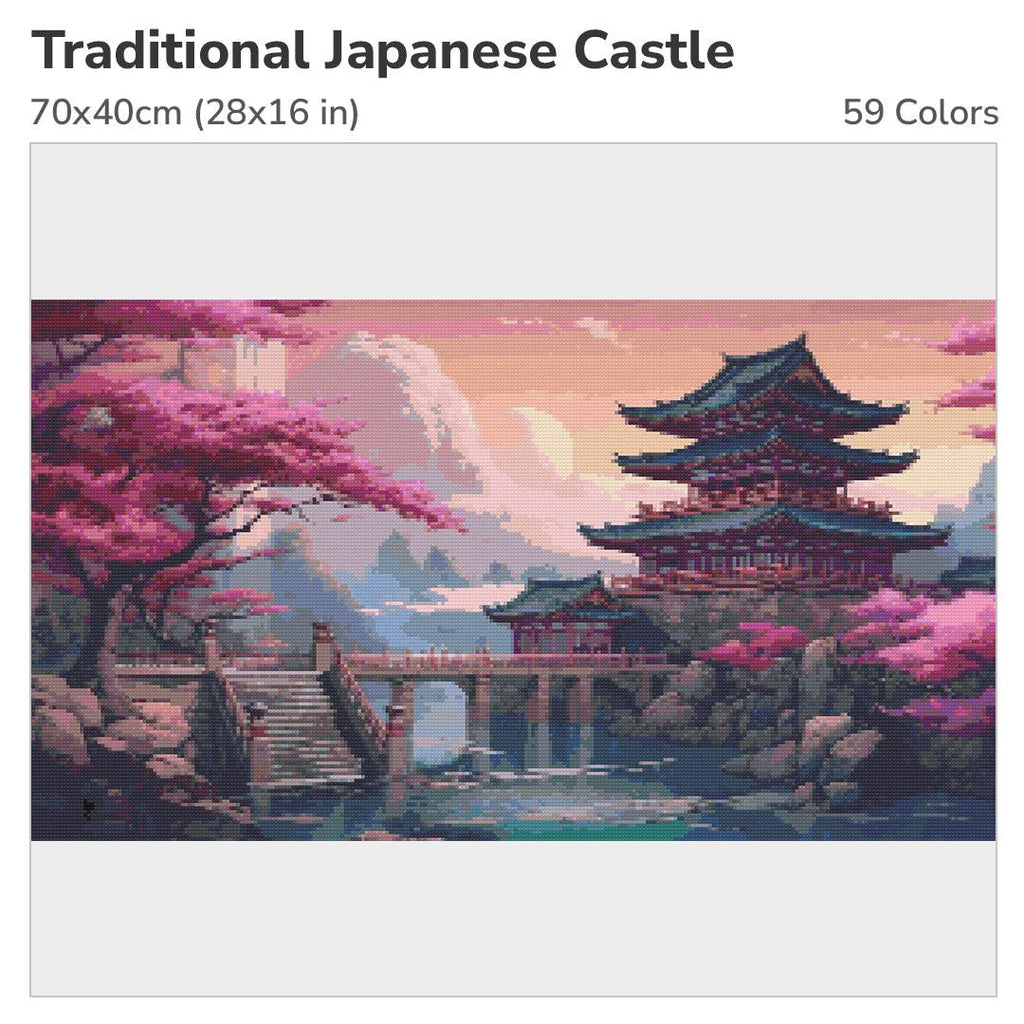 Traditional Japanese Castle Diamond Painting Kit-70x40cm (28x16 in)-Heartful Diamonds