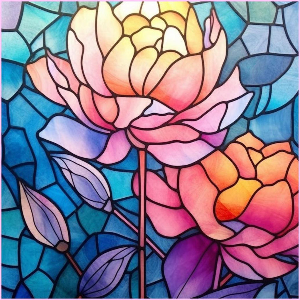 Vibrant Peony Stained Glass-Diamond Painiting Kit-Heartful Diamonds