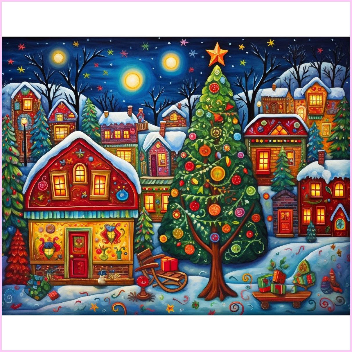 Village Holiday Magic Diamond Painting Kit-50x40cm (20x16 in)-Heartful Diamonds