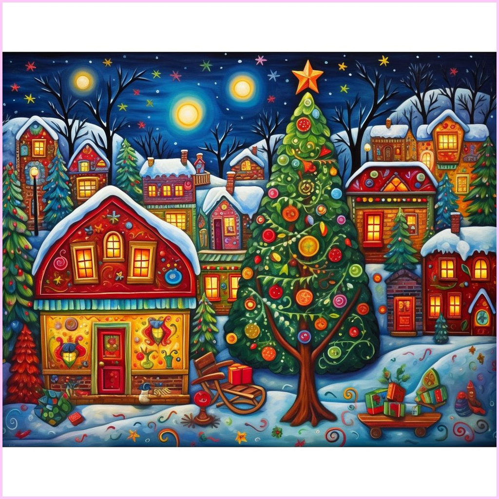 Village Holiday Magic Diamond Painting Kit-50x40cm (20x16 in)-Heartful Diamonds