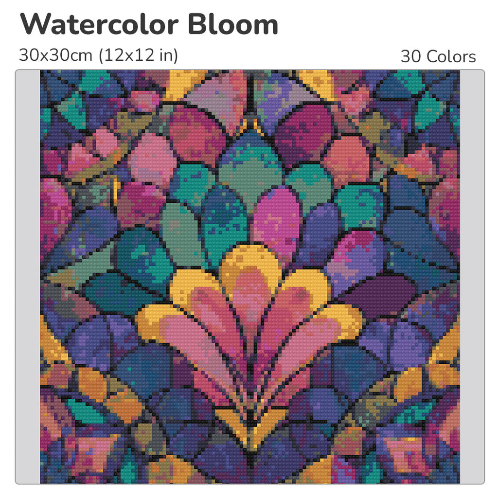 Watercolor Bloom Diamond Painting Kit-30x30cm (12x12 in)-Heartful Diamonds