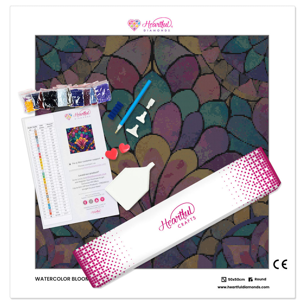 Watercolor Bloom Diamond Painting Kit-50x50cm (20x20 in)-Heartful Diamonds