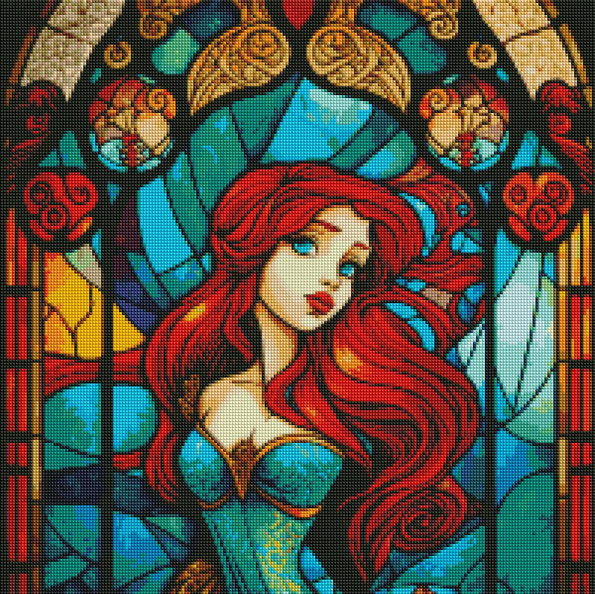 Mermaid Princess of the Sea Stained Glass-Diamond Painting Kit-Heartful Diamonds